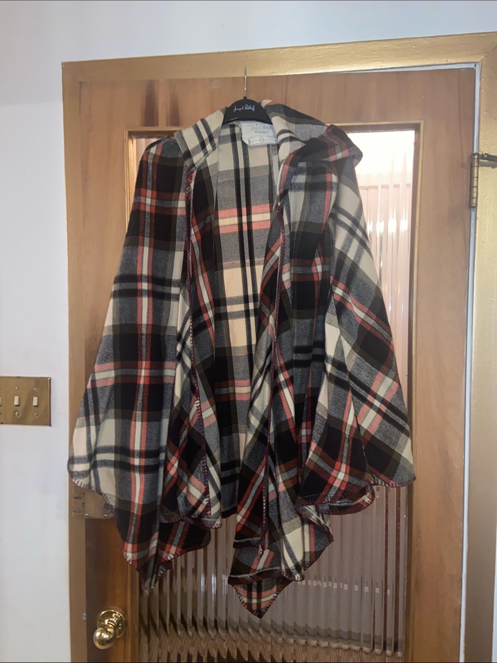 Plaid Hooded Cape with Red, Black & White Check